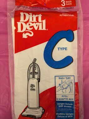 NOS Sealed Dirt Devil Type C Vacuum Bags 3 Pack Fits Upright Deluxe MVP Models